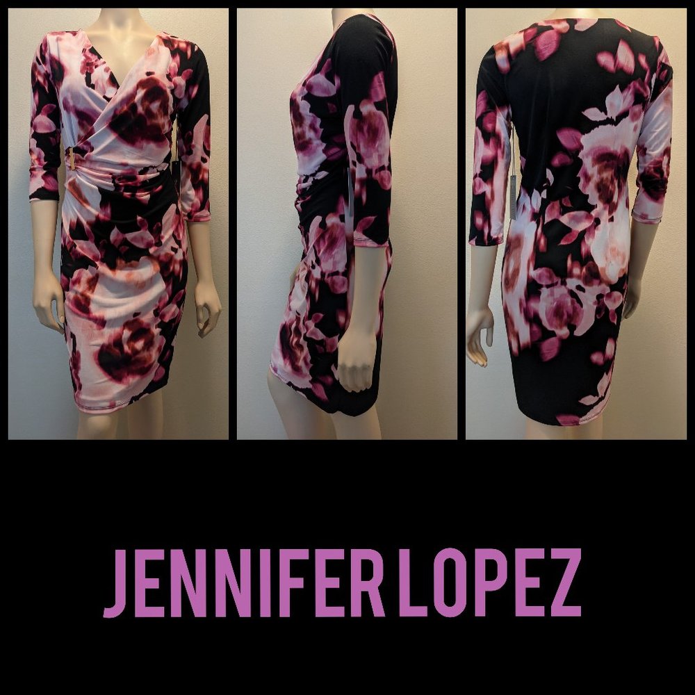LS V-Neck Wrap Dress Pink & Black Sz 4 NWT by JLo